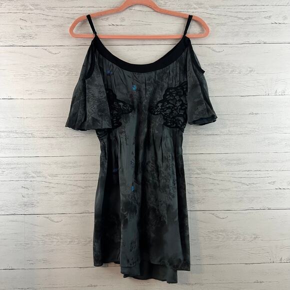 Free People Gray Floral Print Fit and Flare Cold Shoulder Dress Size 4 - Picture 1 of 9